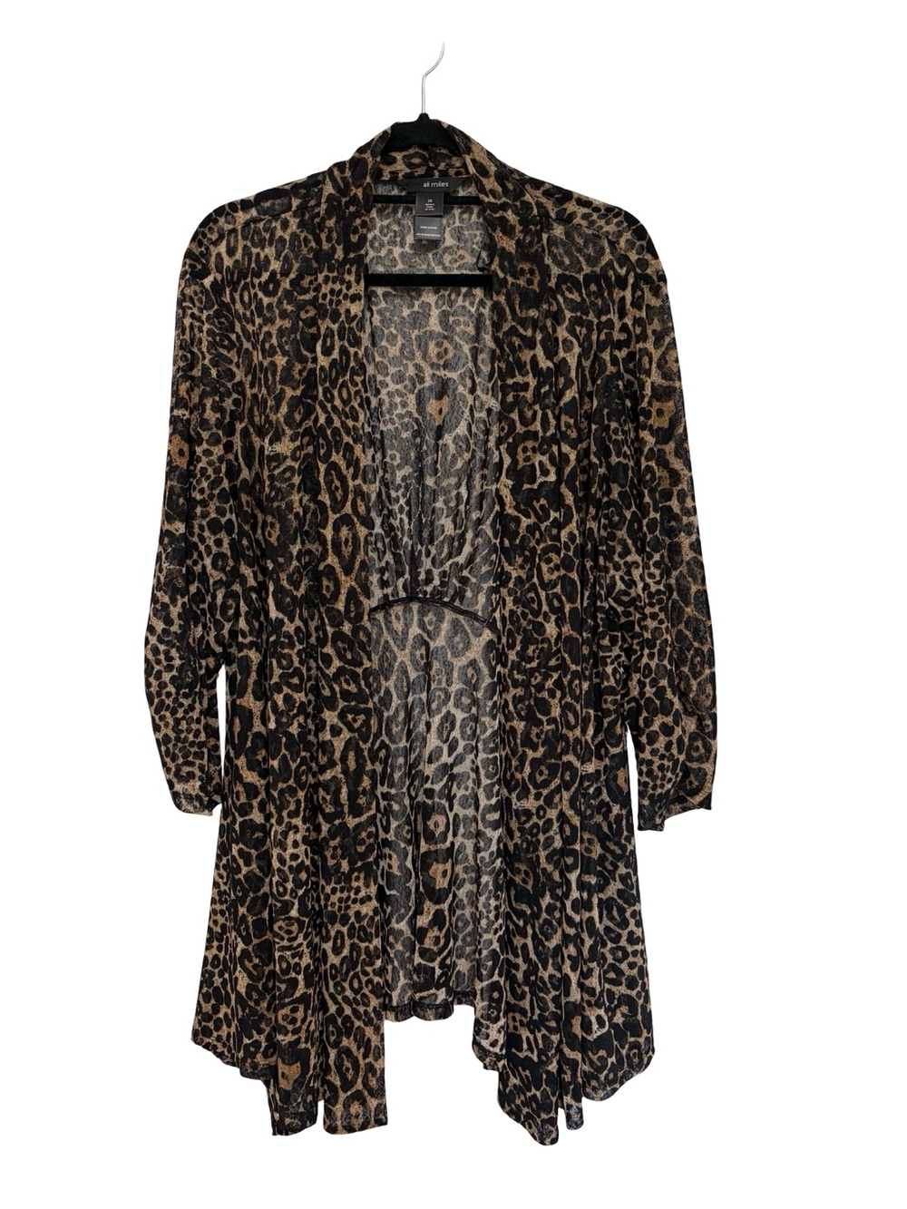 Ali Miles Wearable Art Leopard Print Mesh Long Line Kimono - Size 2X